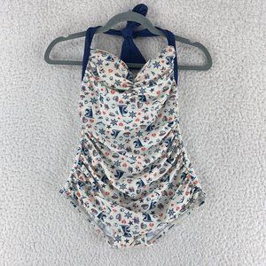 Girl Howdy Nautical Ruched Halter One‎ Piece Swimsuit Womens Made in USA Size 6